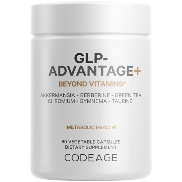 Codeage GLP-Advantage+ Supplement - Metabolic & GLP-1 Activity Support - Chromium, Berberine, Green Tea, Gymnema, Curcumin, Taurine, Resveratrol - Weight Management & Gut Health, Non-GMO - 60 Capsules