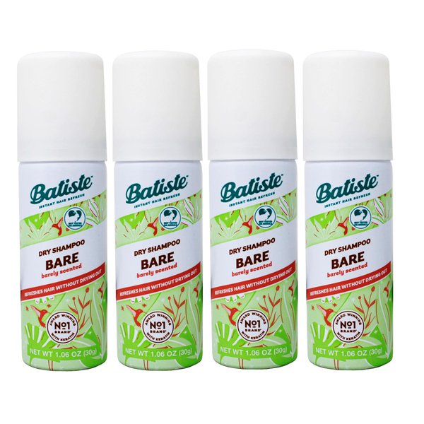 Batiste Instant Hair Repair Dry Shampoo Bare, Barely Scented, Refreshes Hair Without Drying Out, 1.06 oz Travel Size (Pack of 4)