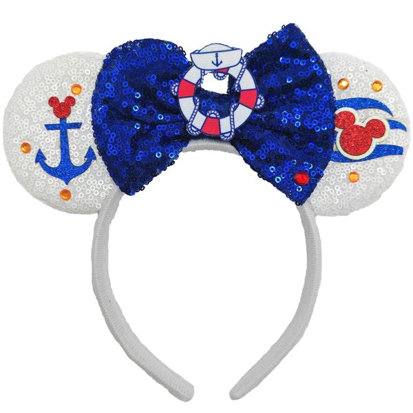 ZHENNAN Mouse Ear Headbands for Women, Cute Cruise Bow Ear Hairbands for Men, Cute Cruise Costume Voyage Style Birthday Party Decorations Hair Accessories