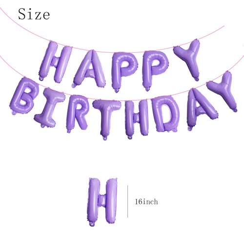 Purple Happy Birthday Aluminum Foil Letters Balloons 16 Inch Aluminum Foil Banner Balloons for Birthday Party Decorations and Supplies