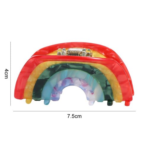 Coloured Rainbow Hair Claw, Vintage Cute Acetate Shark Clip Korean Hairgrips Ponytail Holder Party Headwear Gifts For Girls Geometrric Semi-circle Clips and Barrettes
