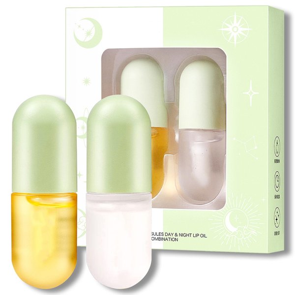 DuoZeng Lip Plumper Set,Lip Plumper Oil Gloss Moisturizing Lip Plumper Lip Care Serum,Hydrating Plump Gloss Reduce Fine Lines,Lip Plumper for Day & Night Use Set A（2Pcs）