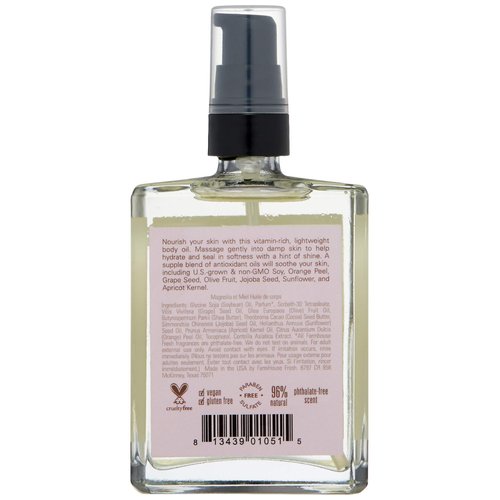 FarmHouse Fresh Honey Magnolia Body Oil, 4 Fl Oz (Pack of 1)