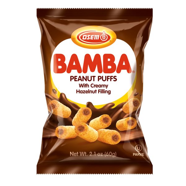 Osem Bamba Hazelnut Cream Peanut Butter Snacks All Natural Corn Puffs, 2.1oz