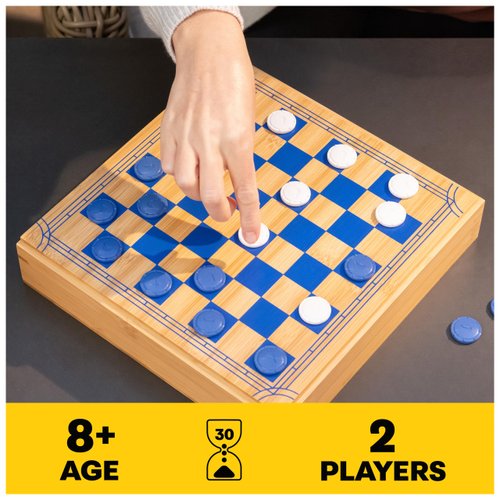Mindful Classics, Chess Checkers Board Game Set with Bamboo Wooden Box Family Board Games Eco-Friendly Gift, for Adults and Kids Ages 8 and up