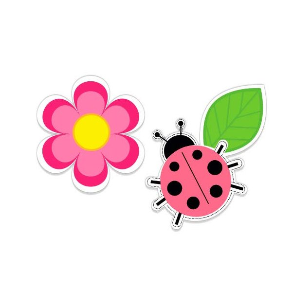 Cute Lady Bug and Flower - 5" Each Vinyl Stickers - for Car Laptop I-Pad - Waterproof Decal