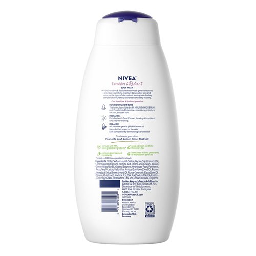 NIVEA Sensitive & Radiant Body Wash with Nourishing Serum, 20 fl oz (591 ml)