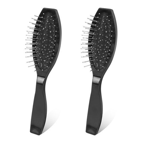 Portable Stainless Steel Wig Brush with Wire Cushion - 2 Pack Professional Synthetic Hair Brush and Hair Extension Combs for Women (Black)