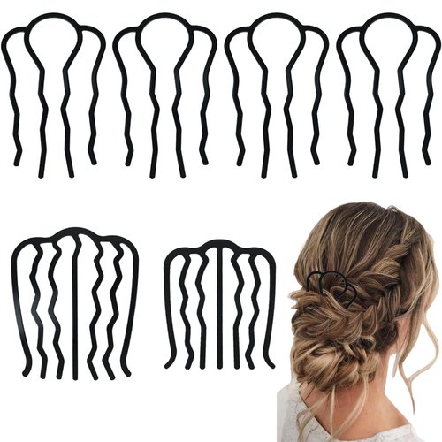 8 Pieces Black Hair Side Combs Metal Hair Fork Clip U-Shape Hair Pin Sticks Hair Pin Stick for Girls Women Vintage Hairstyle Hair Accessories(6 PCS 4 Prong, 2 PCS 7 Prong)