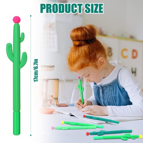 36 Pack Cactus Shaped Roller Pens Novelty Cactus Plant Gel Ink Pens Cactus Shaped Ballpoint Black Cactus Gel Ink Rollerball Pen with Flower for Summer School Home Office Supplies Gift, 3 Colors