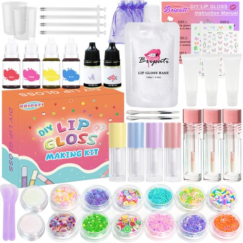 BRIPATI DIY Lip Gloss Making Kit - Lip Gloss Supplies to Make Your Own Lip Gloss, Lip Gloss Making Supplies Set DIY Lip Gloss Kit for Girls, Beginner Lip Gloss Kit DIY Making Lip Gloss