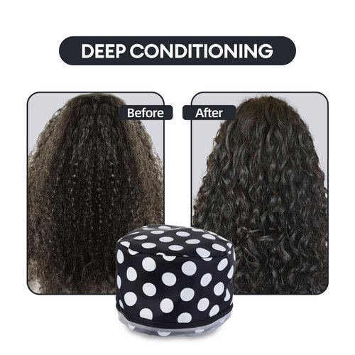 Electric Hair Steamer Cap with 2 Mode Temperature Control, Removable Washable Thermal Spa Hat for Home Hair Care (Black & White)