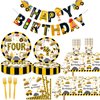 51 Pcs Construction 4th Birthday Party Supplies Dump Truck Four Years Old Tablecloth Paper Plates Napkins Forks Cups Dinnerware for Construction 4th Birthday Party Supplies Decorations