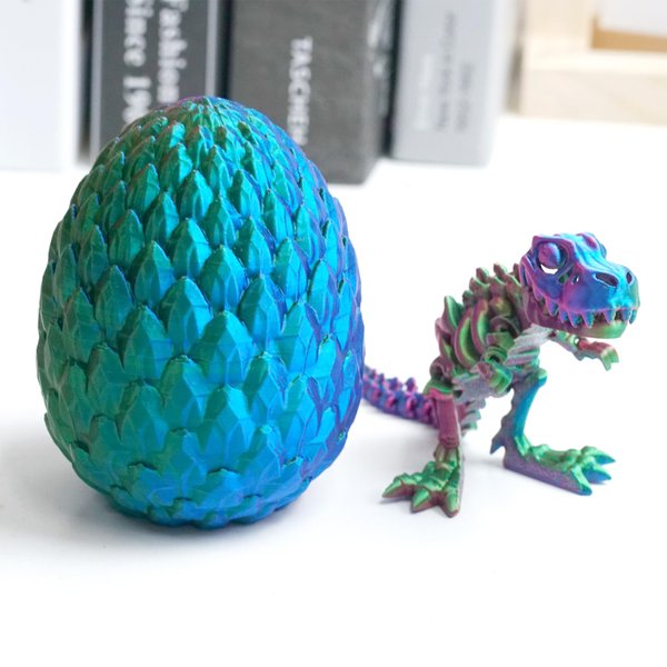 3D Printed Dragon Egg, Tyrannosaurus Rex Eggs, Dragon Inside The Egg,Articulated Models,Flexible Joint Animal Model Figurines, Stress Relief, Fidget restlessness, Surprise Fantasy Gifts