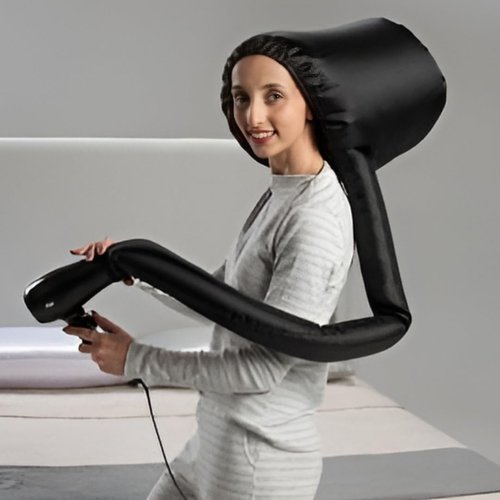 Dompel Black Satin Diffuser Cap | Enhance Hair Drying, Reduce Frizz, Protect Hair | Universal Fit for Most Hair Dryers | Elastic Band and Rubber Element for a Secure Fit (M)