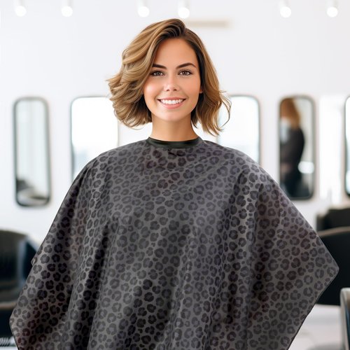 Waterproof Salon Capes - Black Leopard Hairdresser Cape, Hair Salon Cape for Hair Stylist, Hair Cutting Cape with Snaps, Shampoo Cape for Hair Stylists, Hair Capes for Salon, Women, Hair Stylist Cape