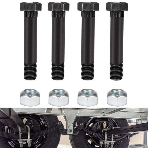 9/16"-18 X 3" Long Trailer Leaf Spring Shackle Bolts (Grade 5) & Nuts for 2000 LB and 3500 LB Axles 23030 Set of 4