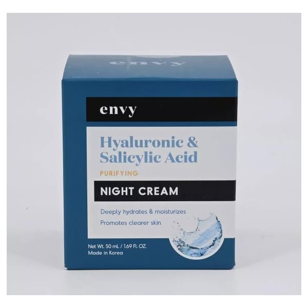 ENVY Hyaluronic & Salicylic Acid, Purifying Night Cream - Deeply Hydrates & Moisturizes - Promotes Clearer Skin - Cruelty Free Korean Skin Care For All Skin Types - 1.69 Fl. oz