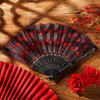 2 Pieces Women Rose Flower Hair Clip and Embroidered Sequins Fabric Handheld Folding Fan Hair Accessories for Flamenco Dancer Costume Accessories Girl Halloween Cosplay Party (Red)