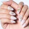 GLAMERMAID White Press on Nails Short Almond, 3D Gothic Handmade Stick Glue on Nails with Golden Star Blossom Design, Medium Oval Reusable Fake Nails Acrylic False Nails Manicure Kits for Women Gift