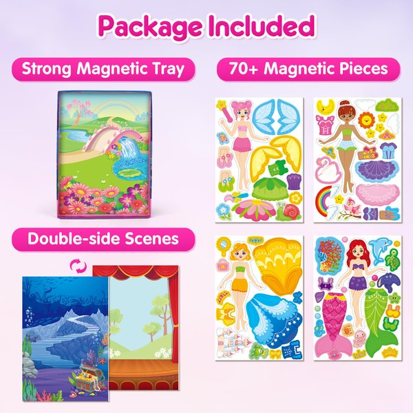 Mocoosy Magnetic Dress Up Dolls for Girls, Princess Mermaid Fairy Ballerina Magnet Dolls Dress Up Kits, Car Road Trip Airplane Travel Game On The Go Activity Toy Gifts for Toddler Girls Ages 3 4 5 6 7