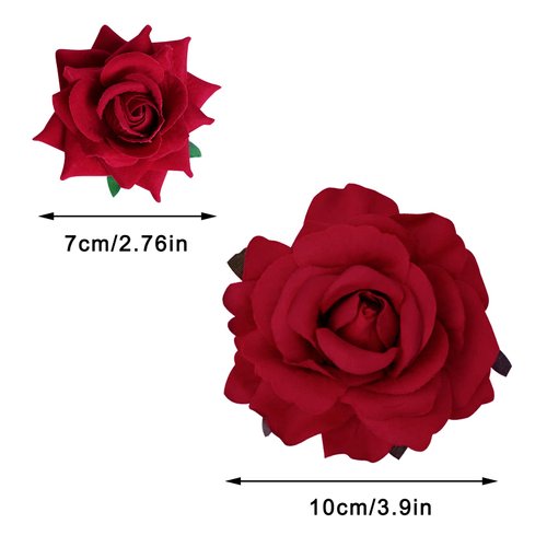 Topbuti Rose Hair Clip Flower Hairpin Rose Brooch Floral Clips, 8 Pcs Red Rose Flowers Mexican Bridal Hair Flowers Pin up Headpieces for Woman Girl Halloween Wedding Party Valentine Mother's Day Gift