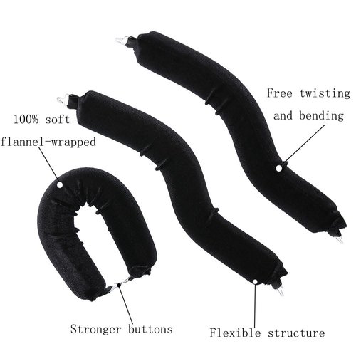 Heatless Hair Curling Sticks -YiQiYi No Heat Hair Rollers Overnight Soft DIY Wave Hair Curlers Rode Hair Accessories for Women Long &Medium Hair Heatless Hair Curlers to Sleep In 3PCS (Black)