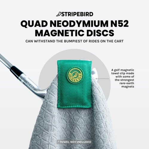 Stripebird - Magnetic Clip for Any Towel (Green) - Highest Strength Magnet - Golf Towel Magnet - Magnetic Golf Towel - Removable from Towels - Magnetic Golf Towel Clip - Magnetic Golf Towels for Men