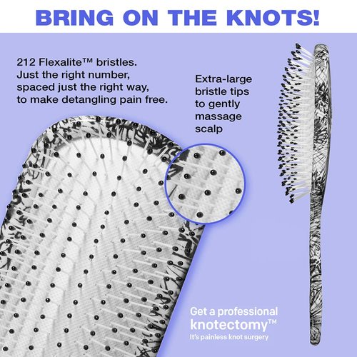 The Knot Dr. for Conair Hair Brush, Wet and Dry Detangler, Removes Knots and Tangles, For All Hair Types, Black / White Floral