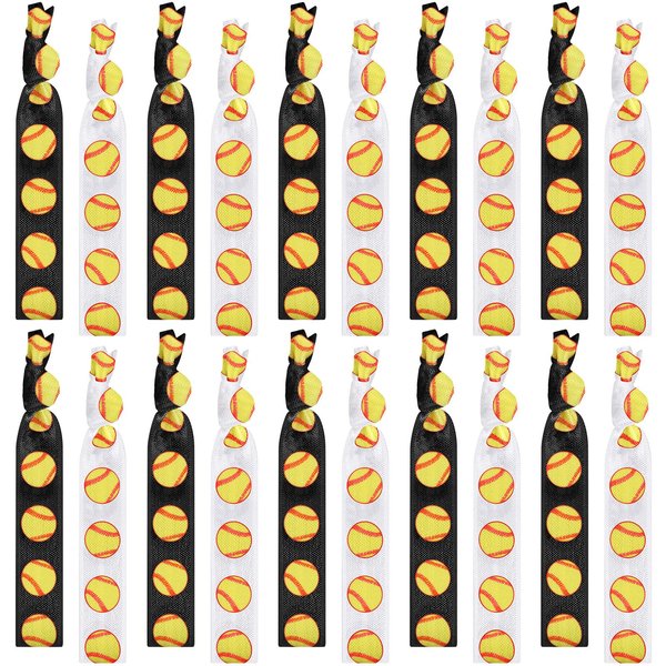 Hanaive 20 Pcs Baseball Softball Hair Ties Baseball Hair Bands Softball Elastic Hair Ties Baseball Bracelets No Crease Ribbon Baseball Softball Hair Accessories for Girl Women (Softball)