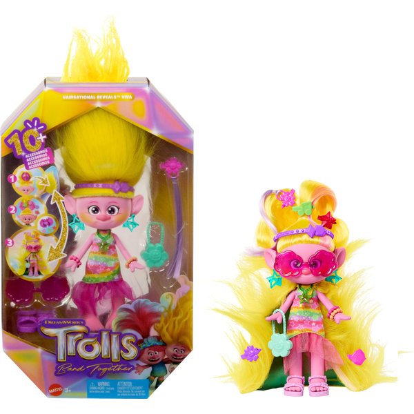 Mattel DreamWorks Trolls Band Together Fashion Doll & 10+ Accessories, Hairsational Reveals Viva with Transforming Hair Piece