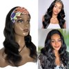 Pykisfp Body Wave Headband Wig Human Hair Wigs for Black Women Human Hair Headband Wig Wear and Go Wigs Glueless Human Hair Wig Machine Made None Lace Front Wig Natural Black (16inch, Body Wave)