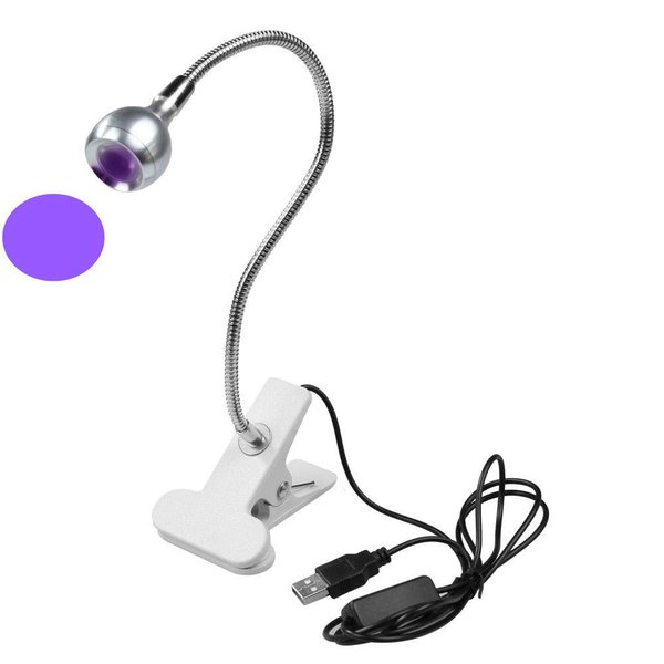 ZOELASS Big Chip 395nm Flash Cure lamp for Gel Nails with Gooseneck and clamp Portable UV Blacklight 5V USB Input (Sliver 2W)