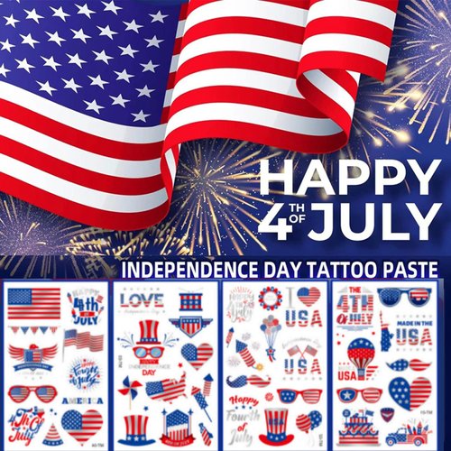 USA Temporary Tattoos, 4th of July Temporary Tattoos, American Flag Tattoos Red White and Blue Fake Tattoo Stickers, Independence Day Party Decorations and USA Party Favors, 8 Sheets