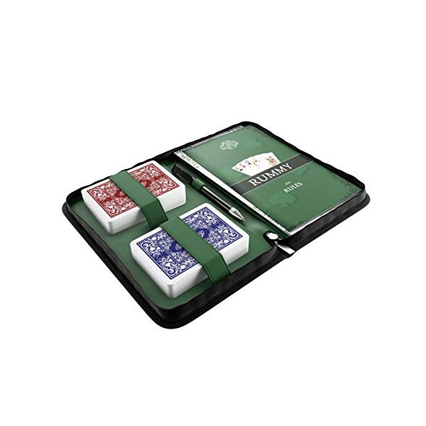 Bullets Playing Cards Rummy Set in Imitation Leather Pouch (German Index), Including Plastic Playing Cards, Game Rules with 15 variants of Rommee, Short Rules, Pen and pad