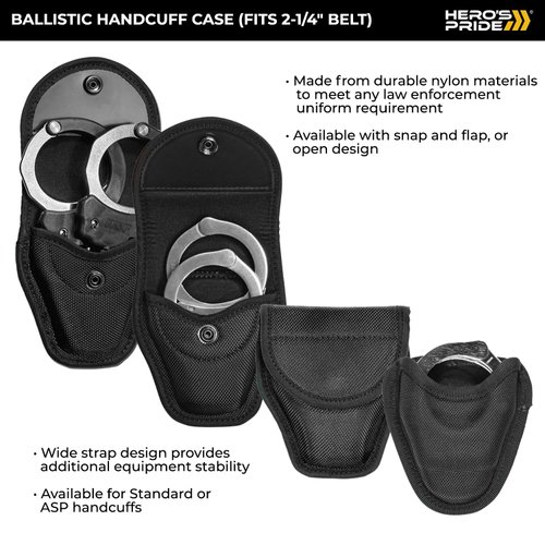 Hero's Pride Ballistic Handcuff Case - Standard & ASP Handcuffs - Durable Nylon - Law Enforcement Duty Belt Accessory - Standard Chain Handcuffs Size (Closed)