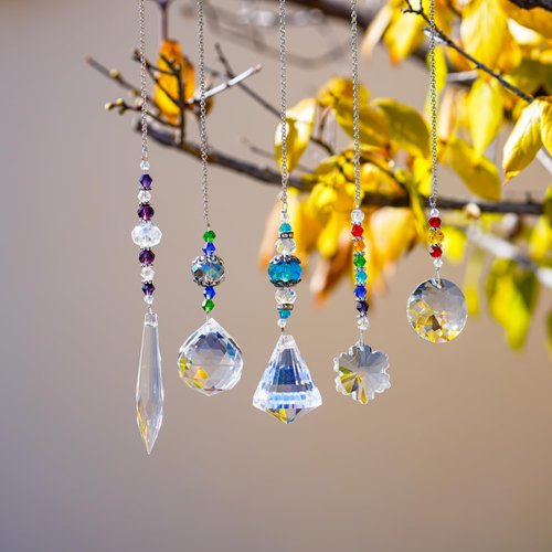 YU FENG Set 5 PCS Window Hanging Crystal Suncatcher Beads Chain Sphere Chandelier Lamps Light Pendant Curtain Wedding Decoration Gift