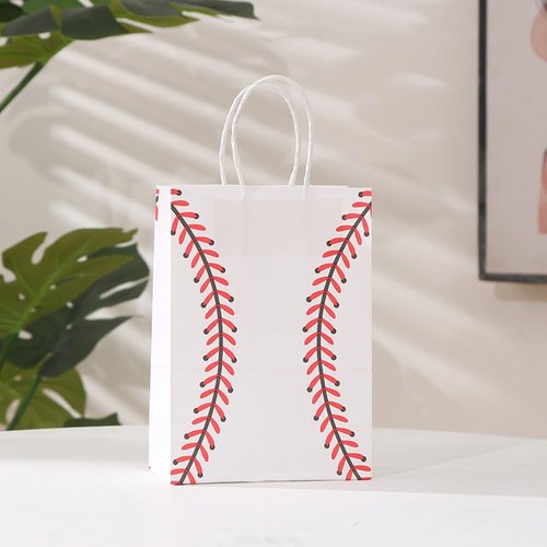 Youghuen 16 PCS Baseball Snack Bags,Baseball Paper Bags with Handle as Goodie Bags, Candy Bags for Team, Birthday Party Favors Supplies Sports Party Decoration, white