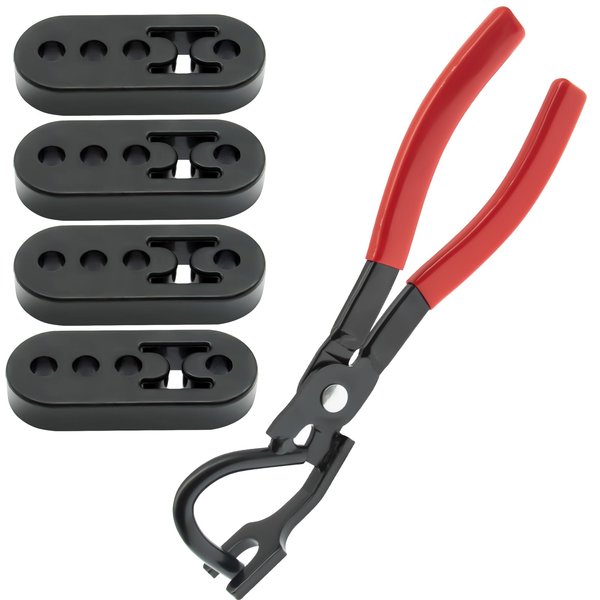 Exhaust Hanger Removal Pliers and 4 Hole Exhaust Hanger Rubber kit, universal exhaust insulators muffler hangers Removal Tool (5PCS)