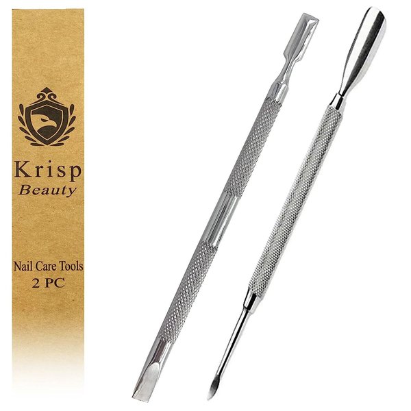 Cuticle Pusher Dual Sided - Sharp Edge Spoon Shaped Double Ended Cuticle Pusher Remover Cleaner Surgical Medical Grade Stainless Steel Manicure Pedicure Nail Art Care Tools 2 Pc Set By Krisp Beauty