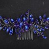 Teyglen Crystal Bridal Wedding Hair Comb Blue Rhinestone Hair Comb Handmade Crystal Hair Piece Hair Accessories for Bride Side Comb Rhinestone Headpiece for Women