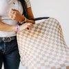 Little Jump Multi-use Baby Carseat Cover, Breathable Nursing Cover, High Stretchy Infant Carseat Canopy, Stroller Cover, Car Seat Covers for Bbies, Boys & Girls (Cream Checkered)