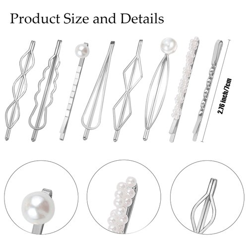 BOYIVI 16PCS Hair Pin Geometric Metal Hair Clip Elegant Hair Barrettes Bridal Silver Metal Bobby Pins Dainty Embellished Bobby Pins for Women and Girl (Silver)