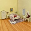 iLAND Wooden Dollhouse Furniture 1/12 Scale, Dollhouse Bedroom Furniture in Cream Color incl Dollhouse Bed & Dressing Table & Wardrobe (Elegant Miniature Furniture 6pcs)