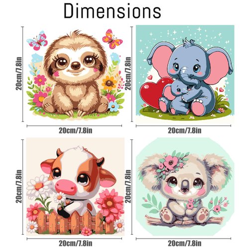 4 Pack Paint by Numbers Kit for Kids with Frame,Cute Animals Painting Kits for Kids Ages 8-12,Easy Paint by Number Kids Paint for Beginner,DIY Acrylic Oil Painting Kit for Wall Decor(8X8inch)