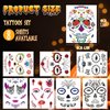 Day of the Dead Face Tattoos, 8 Sheets Halloween Temporary Tattoos, Adult Fake Skeleton Red Roses Full Face Halloween Tattoos Stickers, Women Men Makeup Kit for Dancing Party Favor Supplies