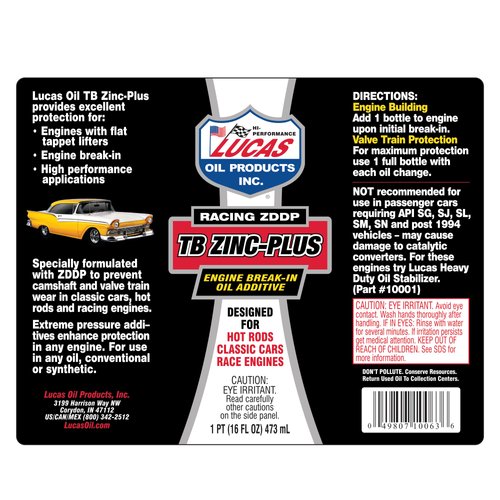 Lucas Oil 10063 Engine Break In Oil Additive w/ TB Zinc Plus - 16 Ounce