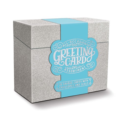 All-Occasion Greeting Card Assortment by Studio Oh! - Silver Glitter - Box of 20 - 4.25" x 5.5" Greeting Cards with Coordinating Seals and Full-Color Envelopes - Includes Cards for 5 Occasions (AGC03)