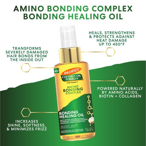 Palmer's Amino Bonding Complex Hair Oil, Healing Treatment with Coconut Oil & Vitamin E, Heat Protectant, Anti Frizz, Adds Shine, Strengthens & Protects Hair Growth, All Hair Types, 3.4 fl. oz