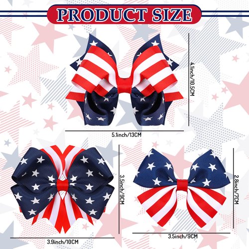 Whaline 6Pcs Patriotic Hair Bow Clips American Flag Hair Barrettes Blue Red White Stars Stripe Hairgrips 4th of July Hair Accessories for Independence Day Memorial Day Party Supplies, 3 Designs